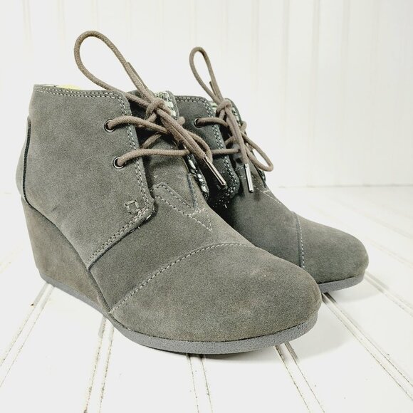 Toms Desert Grey Suede Leather Wedge Booties B135 - Picture 4 of 11